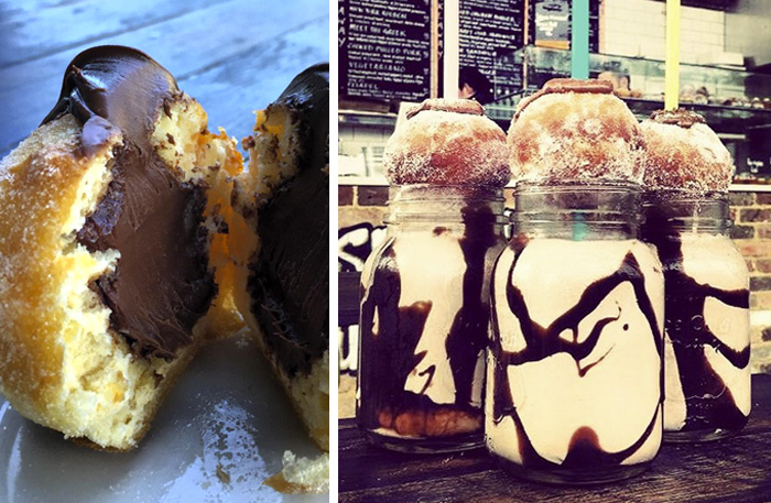 Varning för supercravings: Här är milkshaken som serveras med en nutellafylld munk