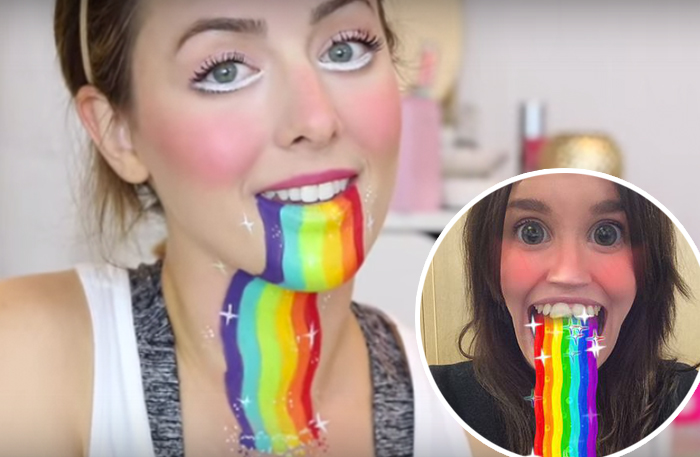Så gör du sötaste halloween-sminkningen – regnbågsspyan från Snapchat