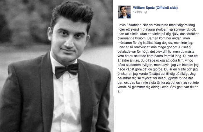 William Spetz hyllning till Lavin Eskandar ”Vi glömmer dig aldrig”