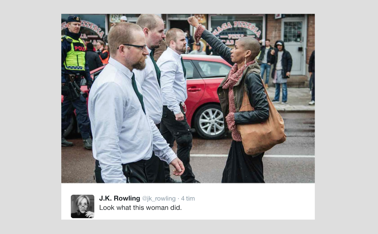 Här hyllar J.K Rowling svenska Tess som protesterade mot rasism