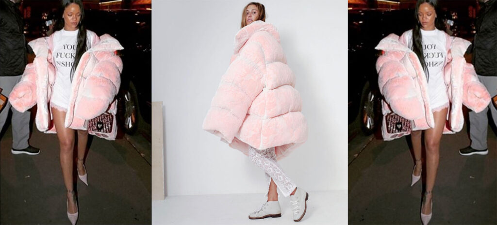 Rihanna rosa fluffig dunjacka från Ella Boucht