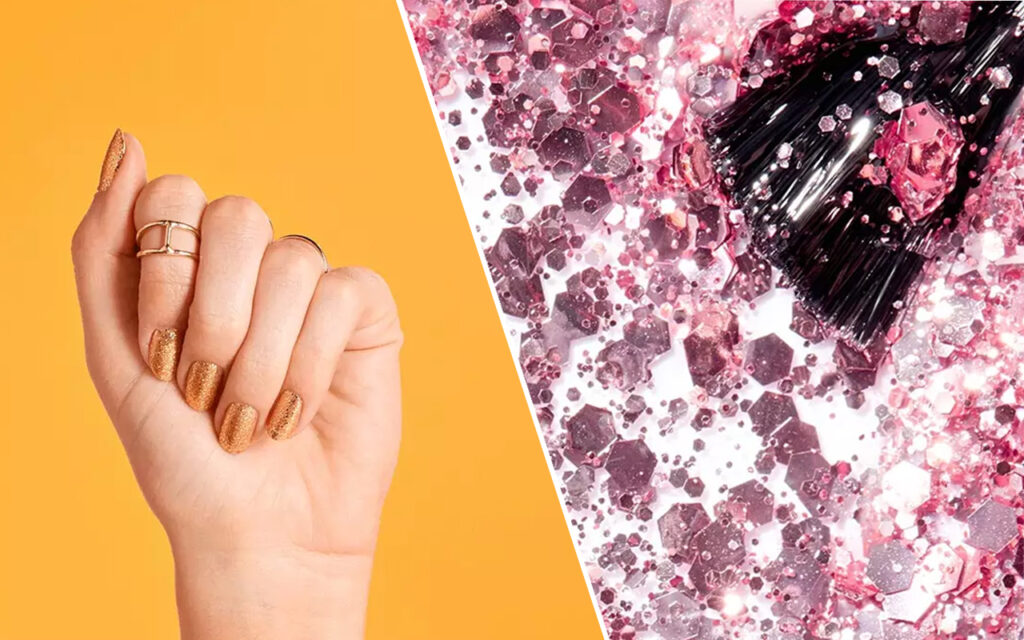 nagellack med glitter rött