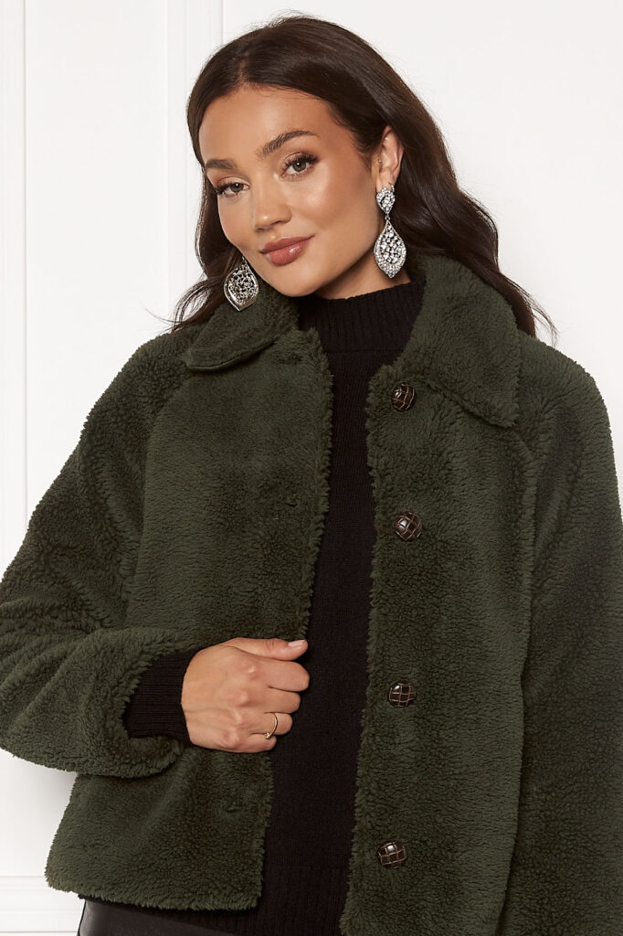 teddy jacka dam grön vinterjacka