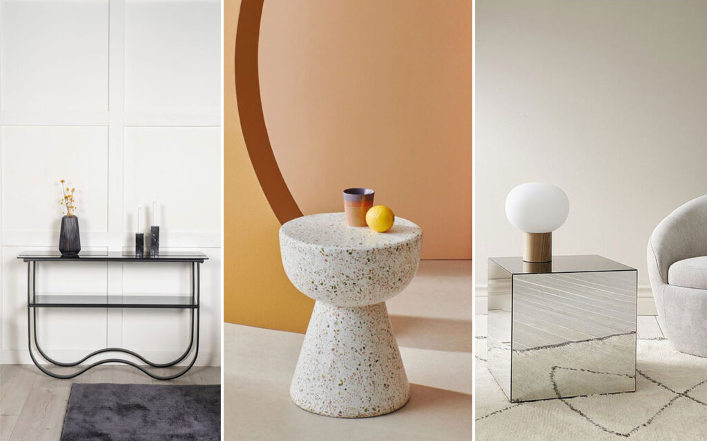 sidobord svart glas dragarbild