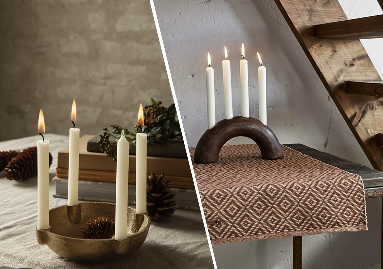 15 adventsljusstakar med levande ljus