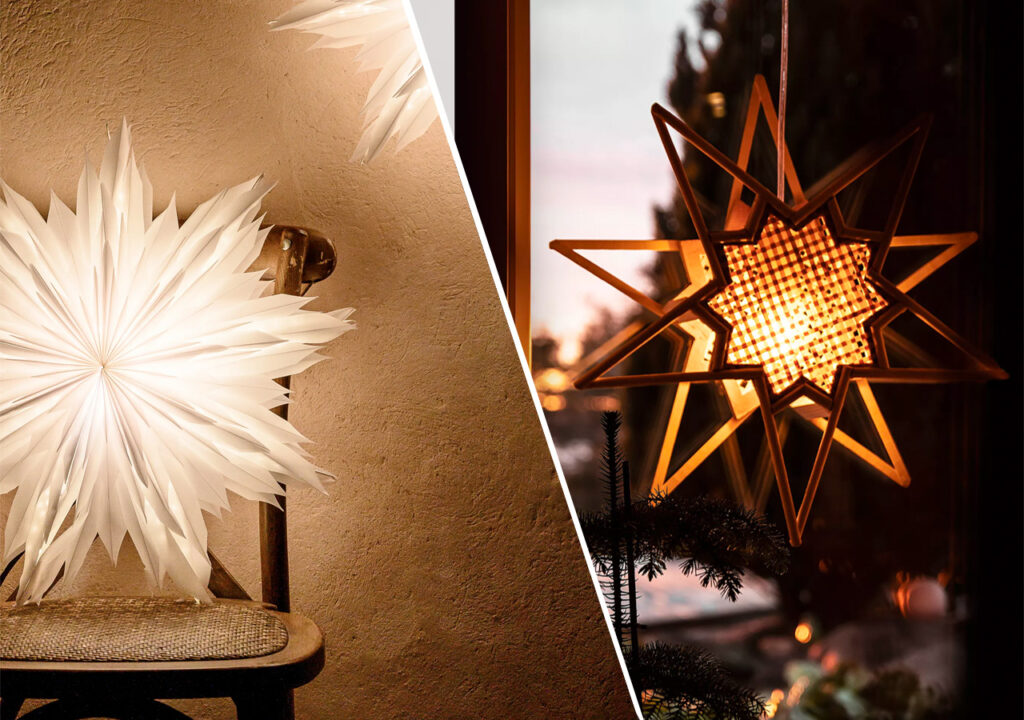 Julstjarna i fonster och pa fot