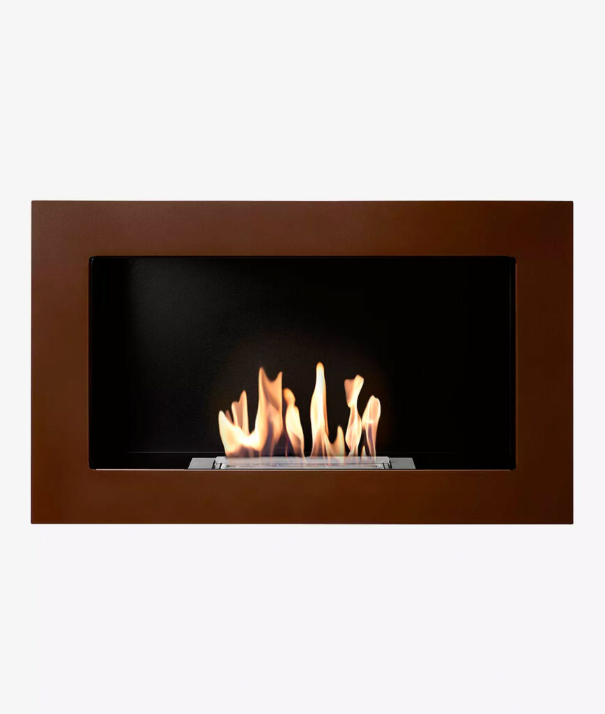 kamin utan skorsten vagg brun