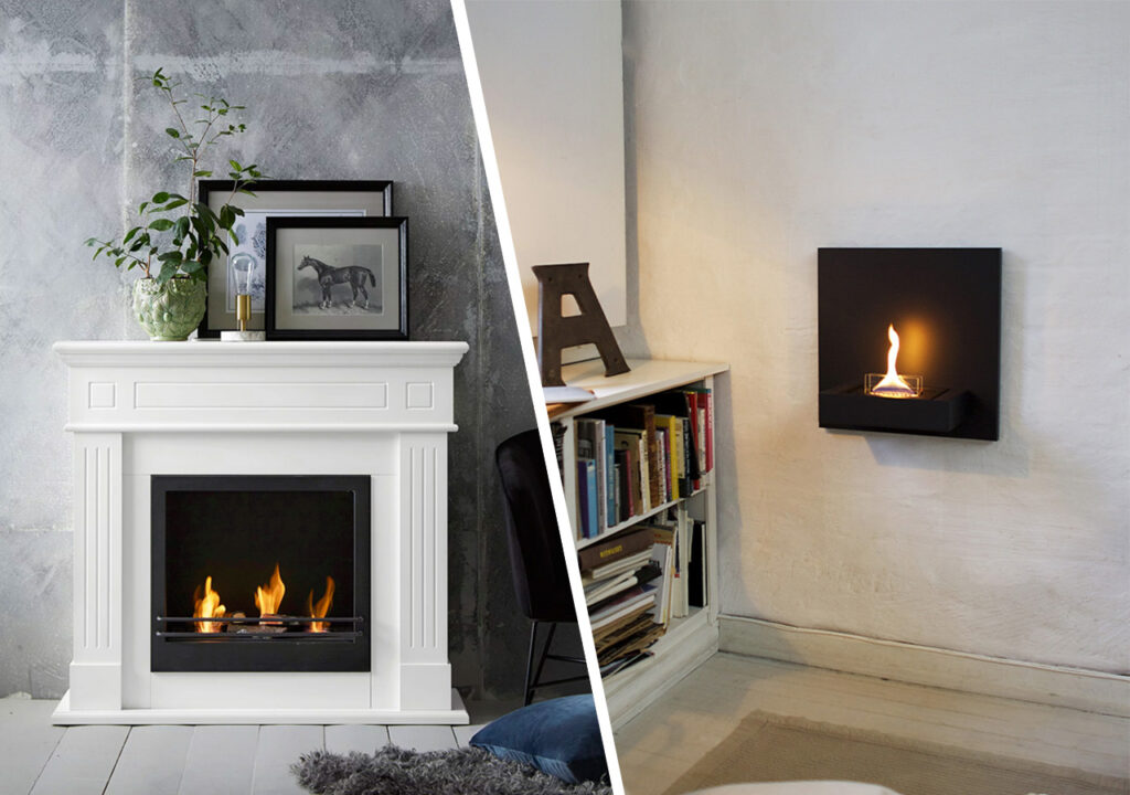 kamin utan skorsten pa vagg och golv