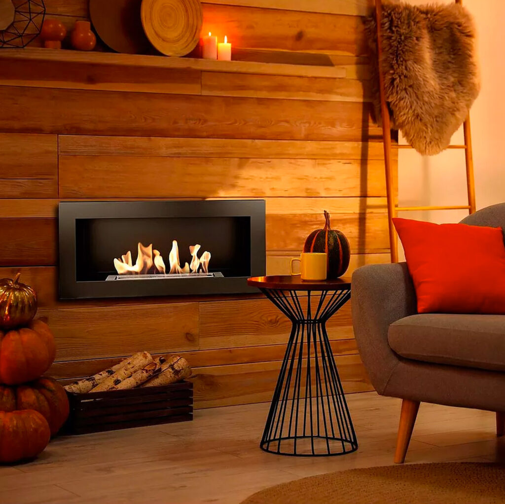 kamin utan skorsten vagg svart