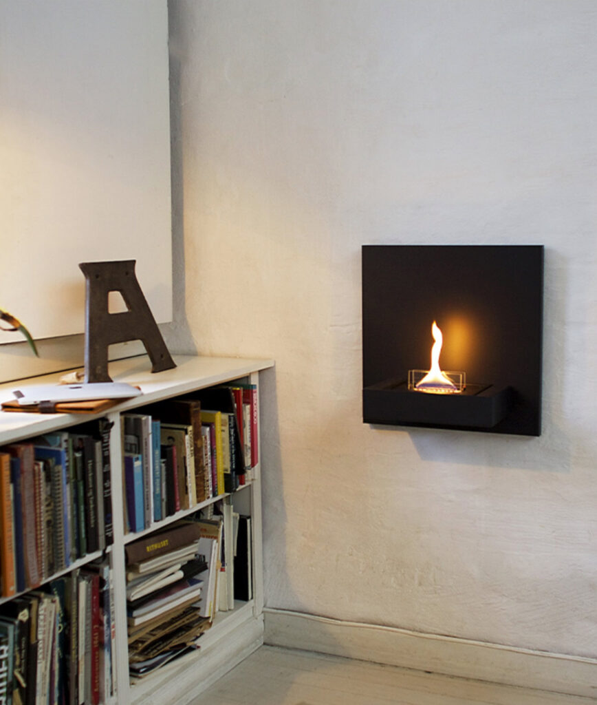 kamin utan skorsten vagg liten