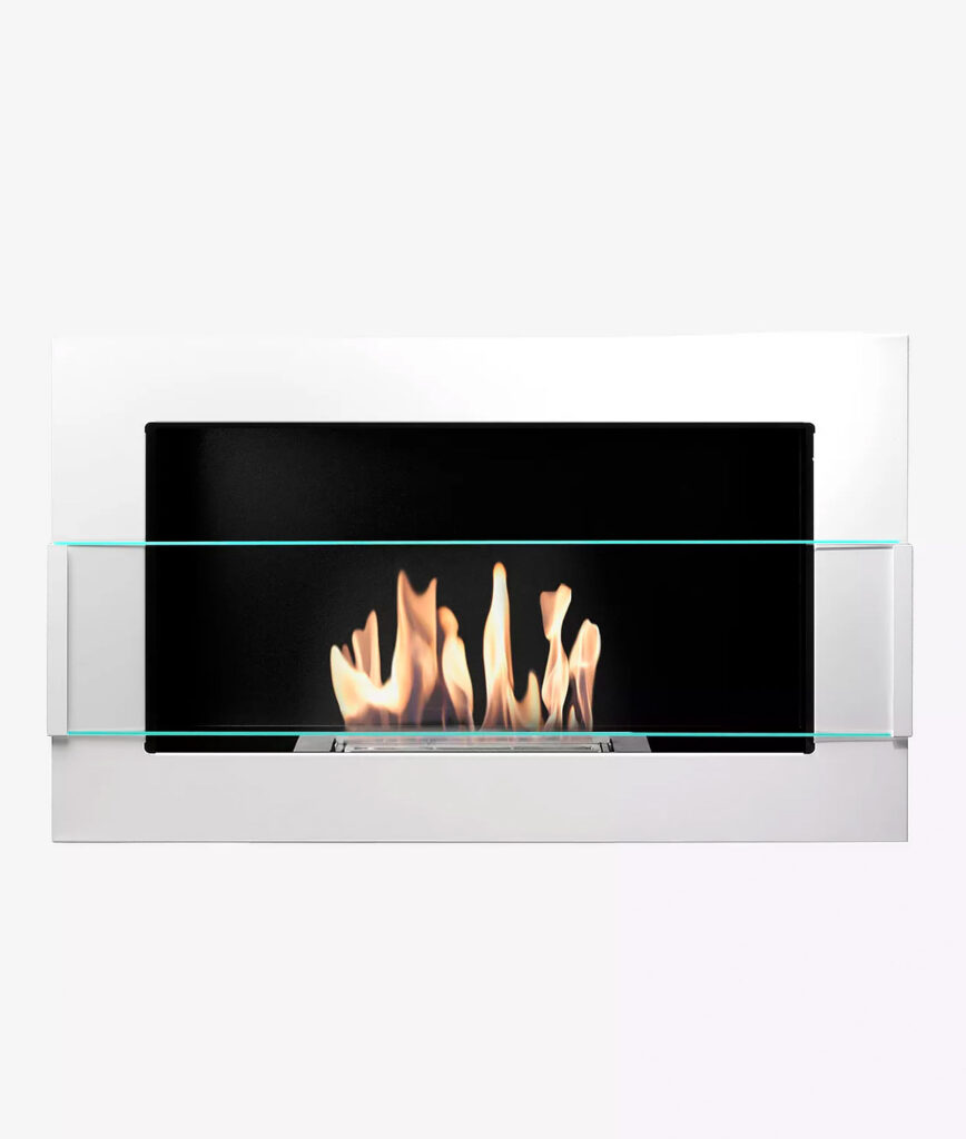 kamin utan skorsten vagg vit