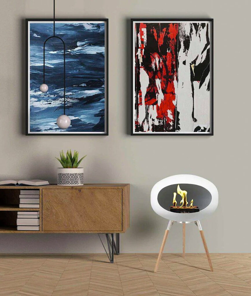 kamin utan skorsten pa fot rund 