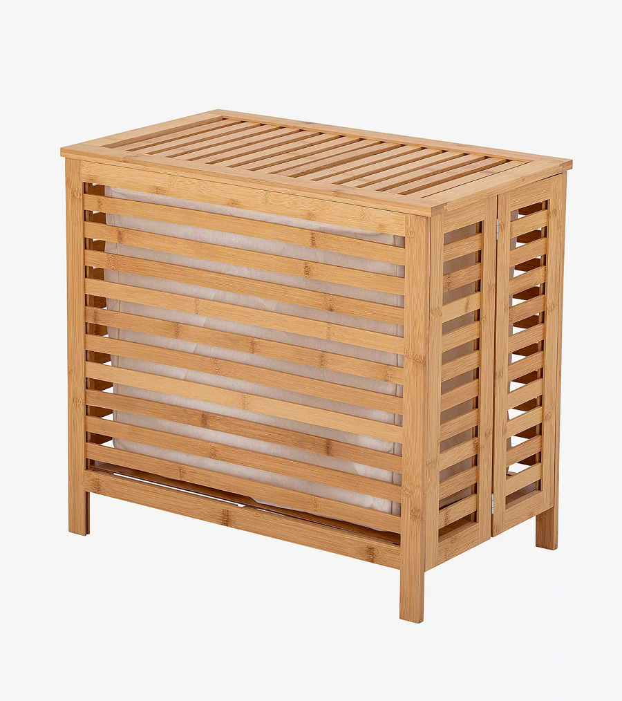 tvattkorg med lock bambu och bomull