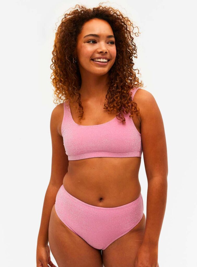 rosa glittrig bikini for sommaren 2023