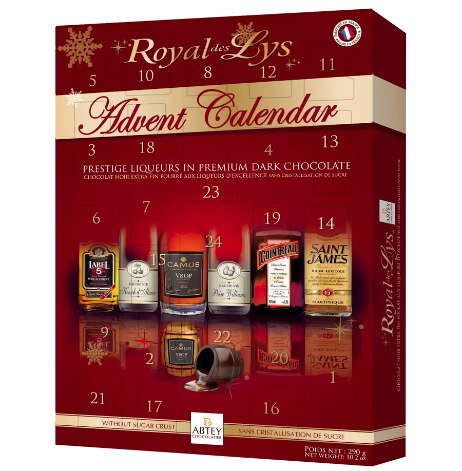 adventskalender med spritfylld choklad